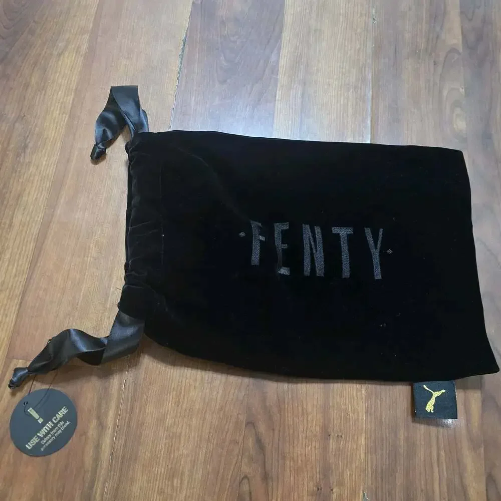 Fenty Puma Shoe Dust Bag Black Velvet Satin Drawstring Embroidered New with tag